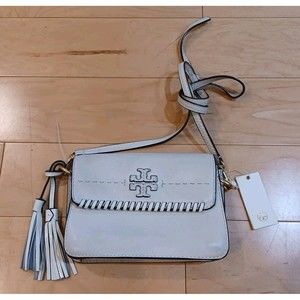TORY BURCH ~ McGraw Whipstitch Crossbody Shoulder Logo Ivory Bag